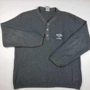 Hard Rock Cafe Men's Pullover Henley Sweater‎ Gray Knitted BALTIMORE Size LARGE